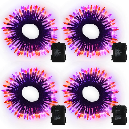Rynx | Dealbeta 4-pack Purple Orange Halloween Light Chain Battery Powered, 5 meters 50 LED Battery Halloween Light Chain 8 Light Modes Timer Function For Party Garden Terrace Decoration