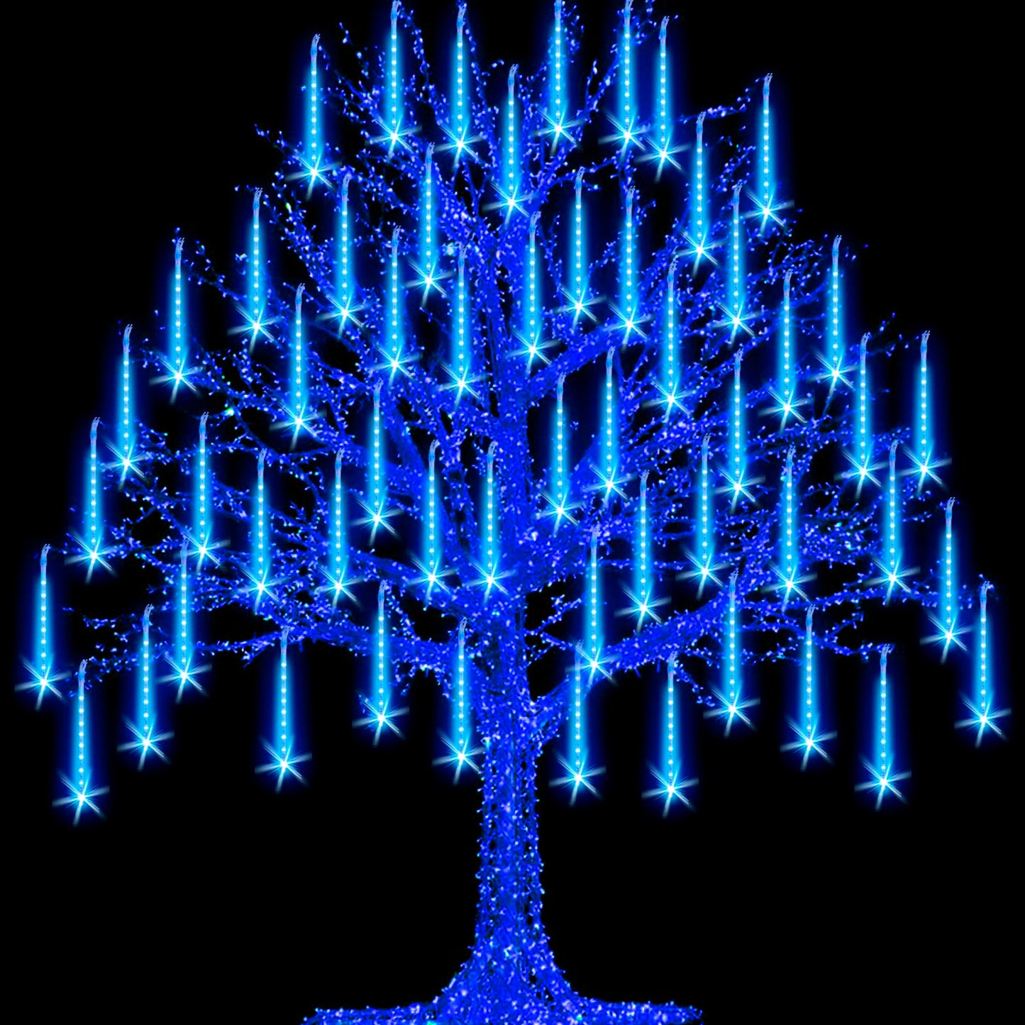 Rynx | Fyyzy Christmas Lights Meteor Rain Light Falling Rain Light With 25 Tubes 600 LEDs Waterproof Icicle Snowfall String Lights For Party Tree Home Patio Outdoor Decoration (25 Tubes, Blue)