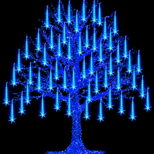 Rynx | Fyyzy Christmas Lights Meteor Rain Light Falling Rain Light With 25 Tubes 600 LEDs Waterproof Icicle Snowfall String Lights For Party Tree Home Patio Outdoor Decoration (25 Tubes, Blue)