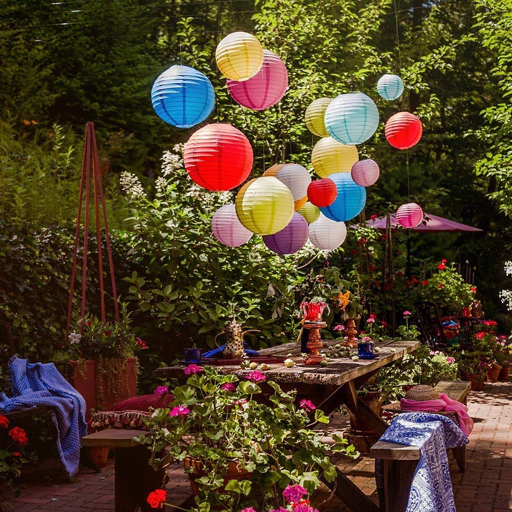 Rynx | Famolay 16 Pcs Multicolor Paper Lanterns - 4" 6" 8" 10" Round Hanging Decorations