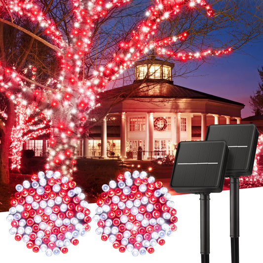 Rynx | Minetom Solar Christmas Lights Outdoor Waterproof, 2 Pack Total 80Ft 200 Led Solar Lights With 8 Modes, Solar Christmas Outdoor Decoration, Solar Light Sources For Outdoor Wood House, Red & Pure White