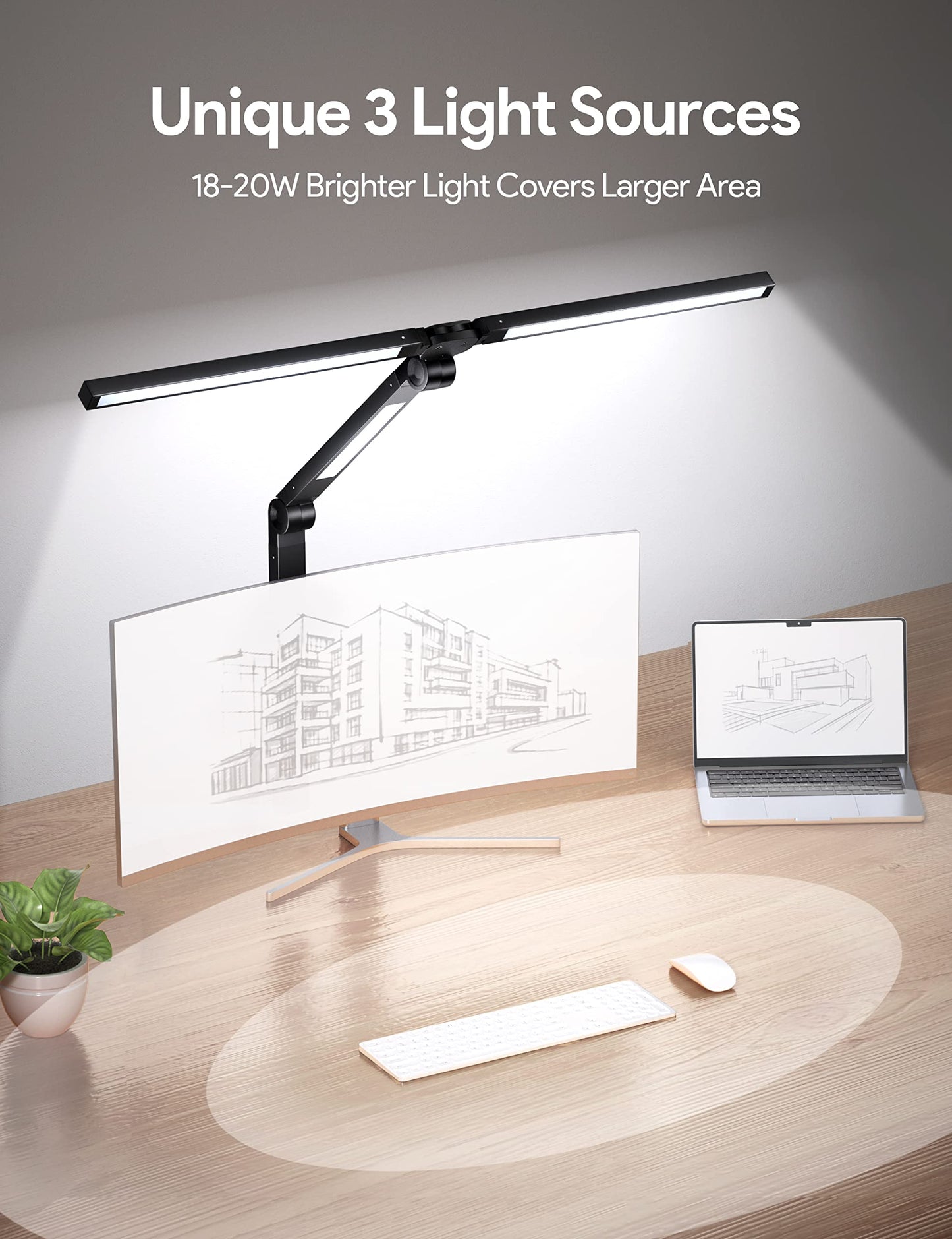 Rynx | Mediacous Led Desk Lamp With Clamp - 20W, 3 Lights, 4 Color Modes, Eye Caring And Flexible