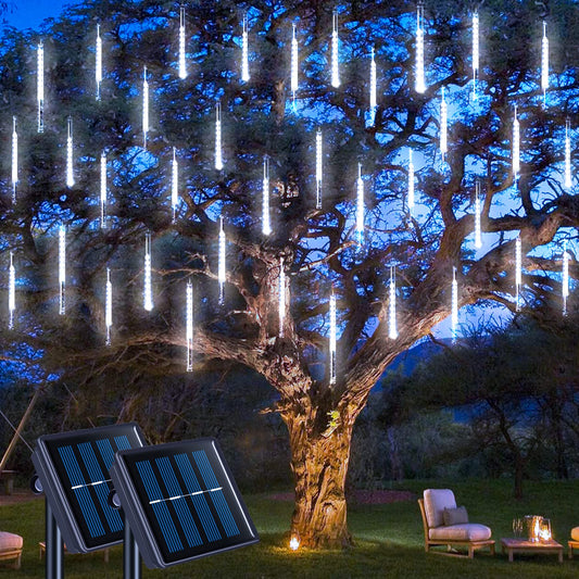 Rynx | Jmexsuss 2 Pack Solar Energy Christmas Meteor Shower Lights, 16 Tubes 288 Led White Solar Christmas Lights Outdoor Waterproof For Wooden Terrace Garden Wedding Party Decorations
