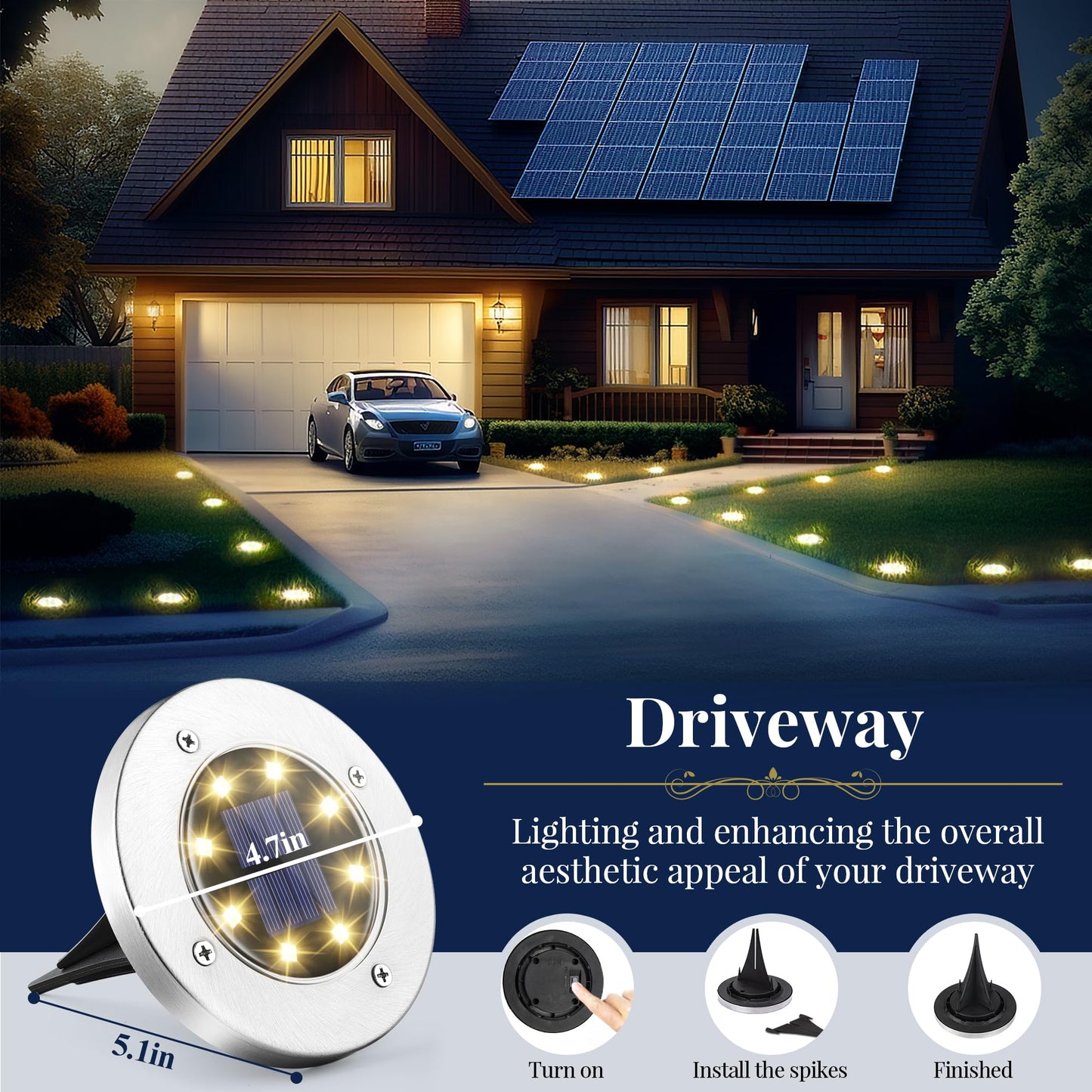 Rynx | Solpex 12 Pack Sunpad Lights, Waterproof 8 Led Landscape Lighting, Warm White For Outdoor Use