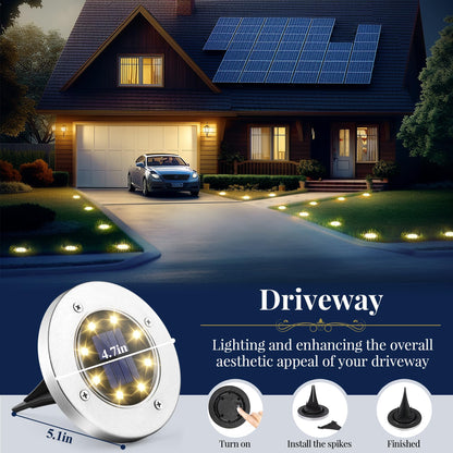 Rynx | Solpex 12 Pack Sunpad Lights, Waterproof 8 Led Landscape Lighting, Warm White For Outdoor Use