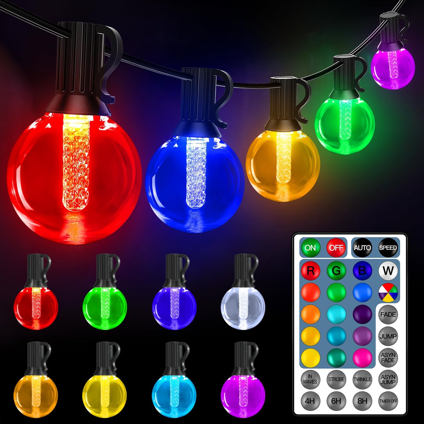 Rynx | Ollny Christmas Lights Outdoor 30Ft Rgbw, Color Changing Light String With 20 Edison + 1 Extra G40 Led Bulbs, Plug In Remote Waterproof Connectable Timers Patio Lights For House Indoor Outdoor