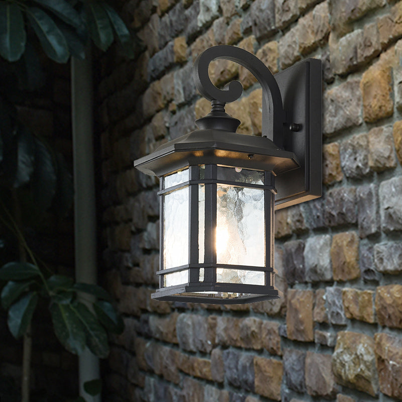 Rynx | Bronze Curvy Arm Wall Lighting Country Clear Wave Glass Single-Head Outdoor Wall Lamp