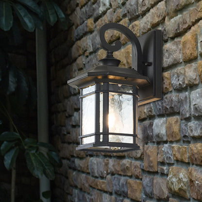 Rynx | Bronze Curvy Arm Wall Lighting Country Clear Wave Glass Single-Head Outdoor Wall Lamp