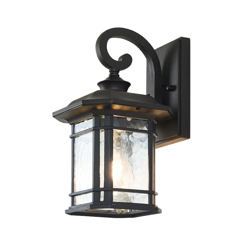 Rynx | Bronze Curvy Arm Wall Lighting Country Clear Wave Glass Single-Head Outdoor Wall Lamp