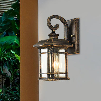 Rynx | Bronze Curvy Arm Wall Lighting Country Clear Wave Glass Single-Head Outdoor Wall Lamp