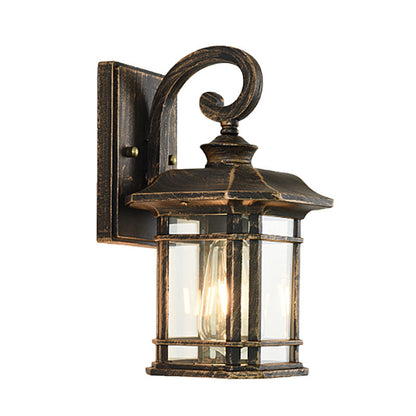 Rynx | Bronze Curvy Arm Wall Lighting Country Clear Wave Glass Single-Head Outdoor Wall Lamp