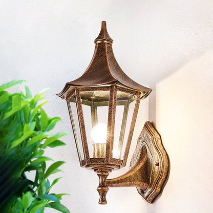 Rynx | Clear glass pavilion wall lamp retro 1 light courtyard wall lighting fixture in bronze