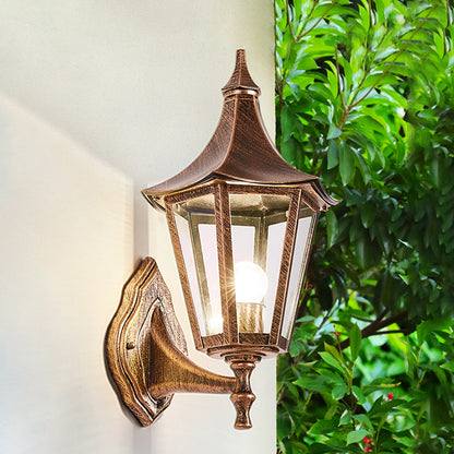 Rynx | Clear glass pavilion wall lamp retro 1 light courtyard wall lighting fixture in bronze