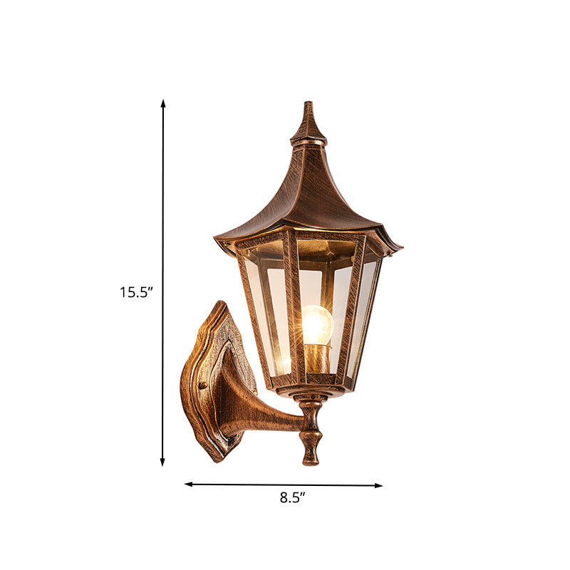 Rynx | Clear glass pavilion wall lamp retro 1 light courtyard wall lighting fixture in bronze
