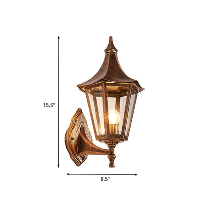 Rynx | Clear glass pavilion wall lamp retro 1 light courtyard wall lighting fixture in bronze