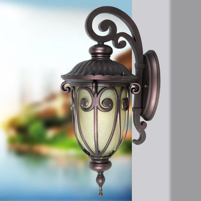 Rynx | Dark Coffee 1 Light Wall Light Country House Frosted Glass Curved Arm Wall Light Decor