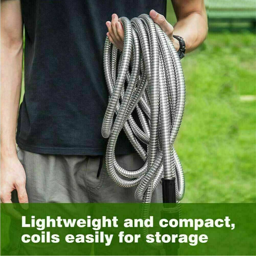 RYNX | 30m Garden Hose Stainless Steel Metal Super Tough & Flexible Water Hose