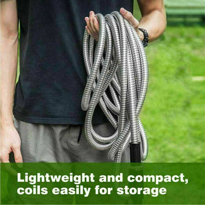 RYNX | 30m Garden Hose Stainless Steel Metal Super Tough & Flexible Water Hose