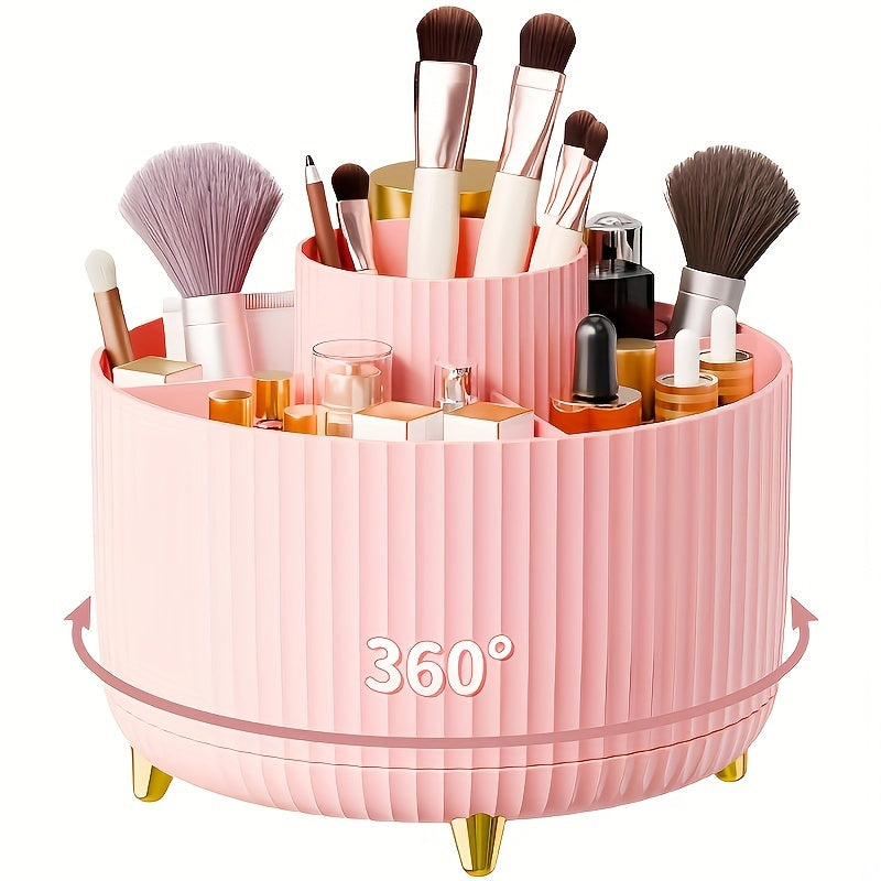 Rynx | 360° Rotation Make-up Organizer – Durable Plastic Cosmetic Storage Box with 5 Compartments