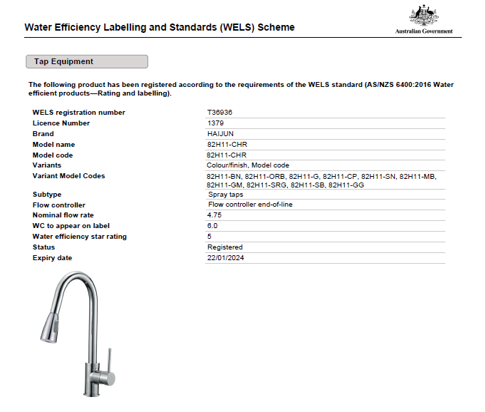 RYNX | Watermark WELS Kitchen Laundry Pull Out Tall Mixer Tap Sink Faucet