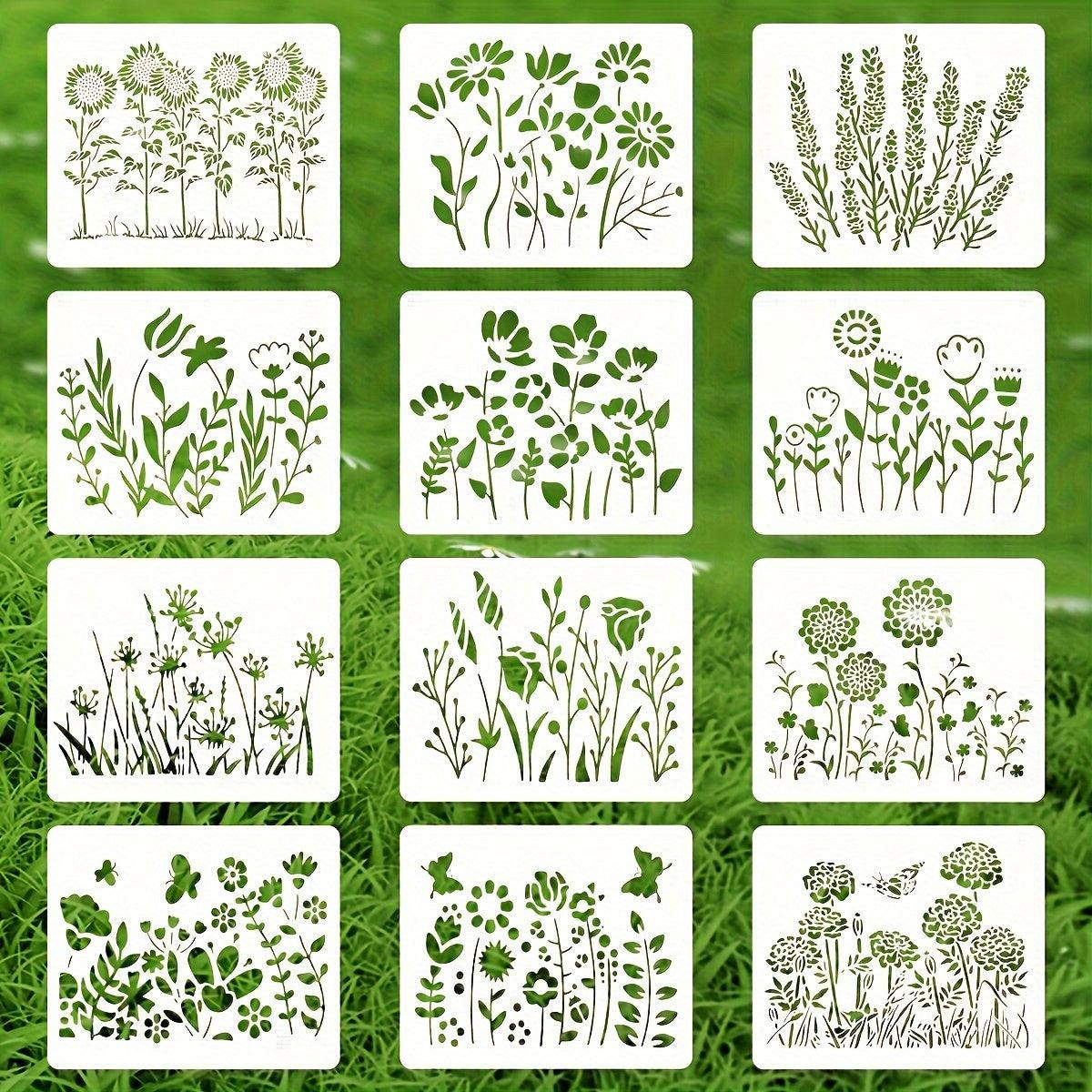 Rynx | 12-piece reusable flower stencil set with cherry blossom and ivy patterns