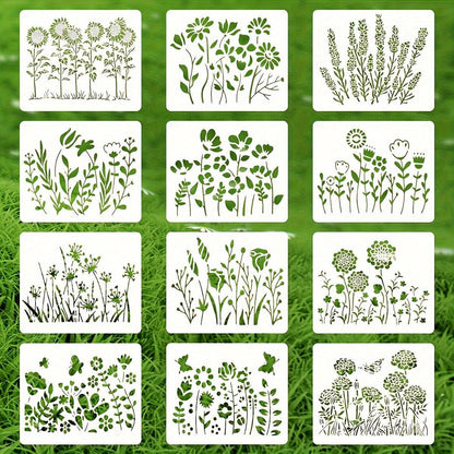 Rynx | 12-piece reusable flower stencil set with cherry blossom and ivy patterns