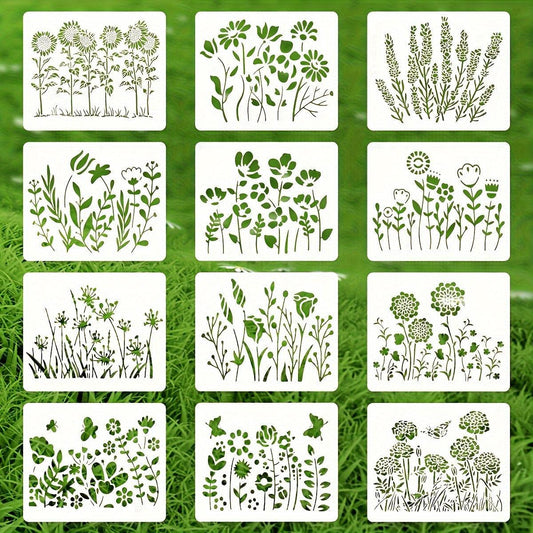 Rynx | 12-piece reusable flower stencil set with cherry blossom and ivy patterns