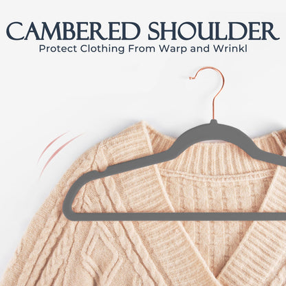 Rynx | 20/30/60 Pack Velvet Hangers - Premium Non-Slip Felt Hangers with Sturdy Black/White Finish - Heavy Duty Coat and Suit Hangers with Space-Saving 360° Rotating Rose Gold/Galvanized Metal Hook