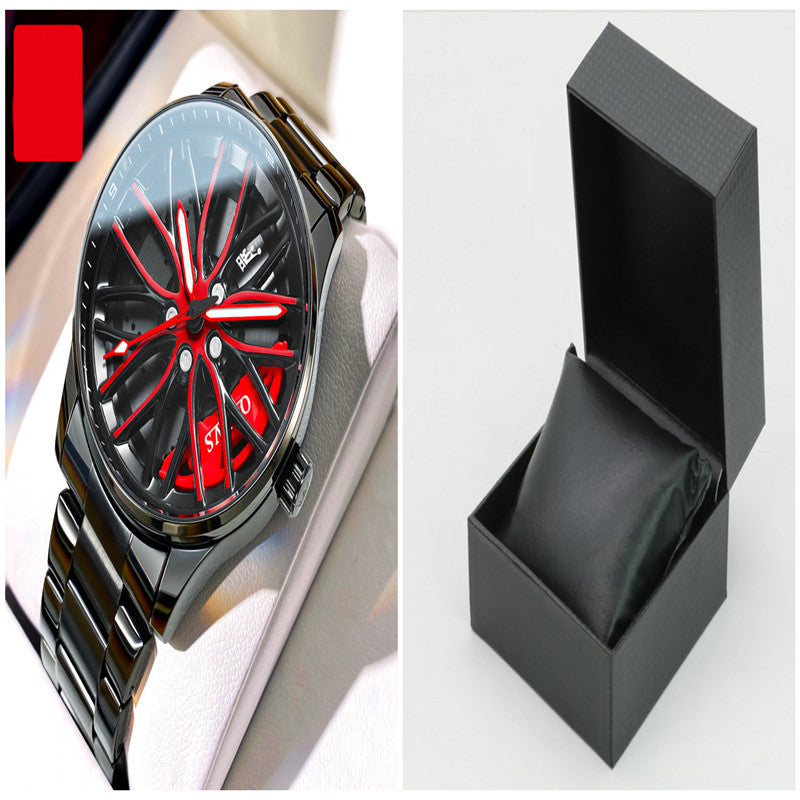 Rynx | Men's fashion hollowed-out luminescent waterproof quartz watch Black and red set