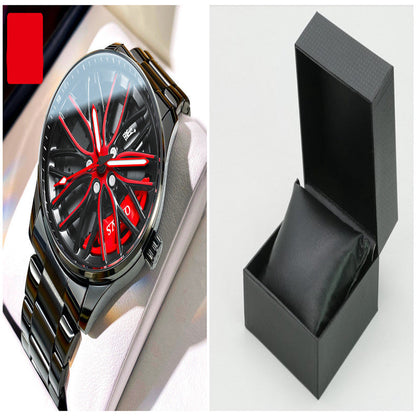 Rynx | Men's fashion hollowed-out luminescent waterproof quartz watch Black and red set