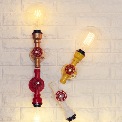 Rynx | Metallic Pipe Wall Light Industrial 1 Bulb Farmhouse Wall Lamp with Raw Valve in White/Red, 1/5-Pack