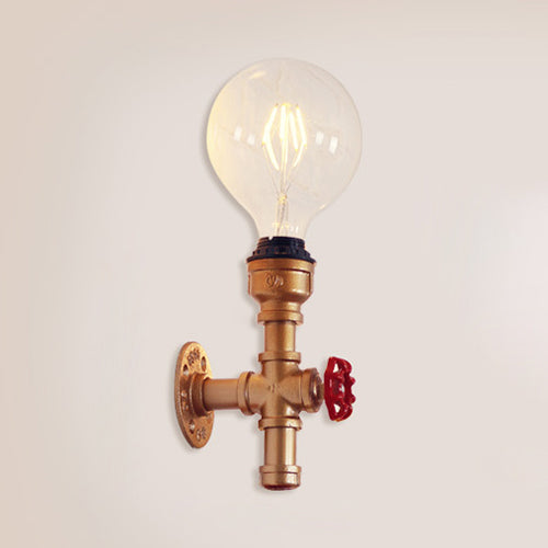 Rynx | Metallic Pipe Wall Light Industrial 1 Bulb Farmhouse Wall Lamp with Raw Valve in White/Red, 1/5-Pack