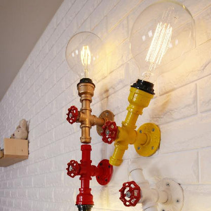 Rynx | Metallic Pipe Wall Light Industrial 1 Bulb Farmhouse Wall Lamp with Raw Valve in White/Red, 1/5-Pack