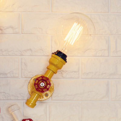 Rynx | Metallic Pipe Wall Light Industrial 1 Bulb Farmhouse Wall Lamp with Raw Valve in White/Red, 1/5-Pack