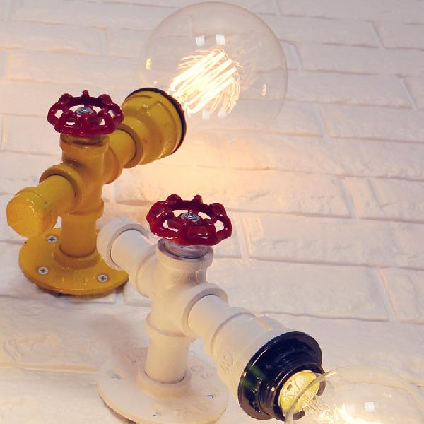 Rynx | Metallic Pipe Wall Light Industrial 1 Bulb Farmhouse Wall Lamp with Raw Valve in White/Red, 1/5-Pack