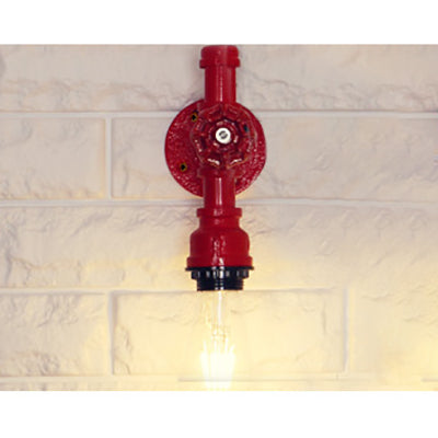 Rynx | Metallic Pipe Wall Light Industrial 1 Bulb Farmhouse Wall Lamp with Raw Valve in White/Red, 1/5-Pack
