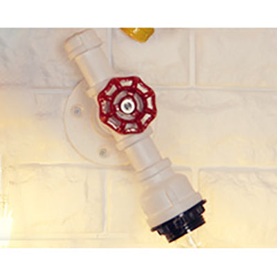 Rynx | Metallic Pipe Wall Light Industrial 1 Bulb Farmhouse Wall Lamp with Raw Valve in White/Red, 1/5-Pack
