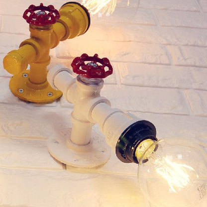 Rynx | Metallic Pipe Wall Light Industrial 1 Bulb Farmhouse Wall Lamp with Raw Valve in White/Red, 1/5-Pack