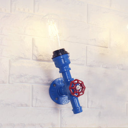 Rynx | Metallic Pipe Wall Light Industrial 1 Bulb Farmhouse Wall Lamp with Raw Valve in White/Red, 1/5-Pack