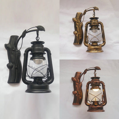 Rynx | Clear Glass Lantern Wall Lamp Coastal Style 1 Light Living Room Lighting Unit in Black/Bronze/Copper