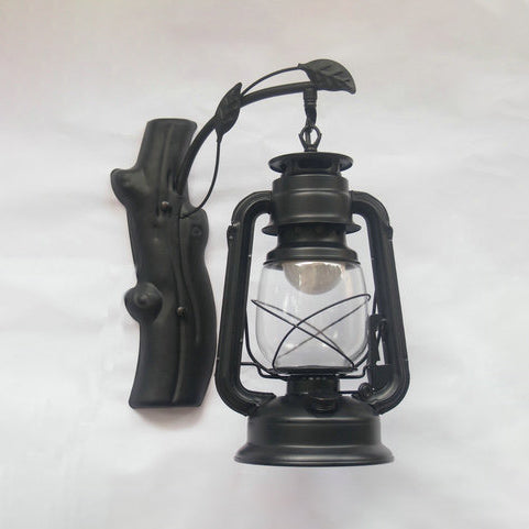 Rynx | Clear Glass Lantern Wall Lamp Coastal Style 1 Light Living Room Lighting Unit in Black/Bronze/Copper
