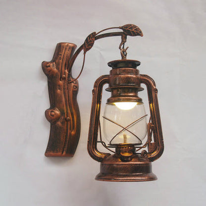 Rynx | Clear Glass Lantern Wall Lamp Coastal Style 1 Light Living Room Lighting Unit in Black/Bronze/Copper