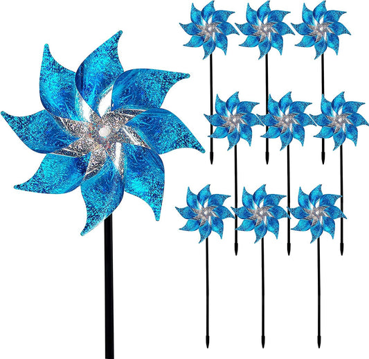 Rynx | 10 Pack Reflective Windmills Patriotic Decorations, American Flag on Stick Wind Spinner with Support for Independence Day, Memorial Day July 4th Party Supplies, Scare Birds Repellent Devices
