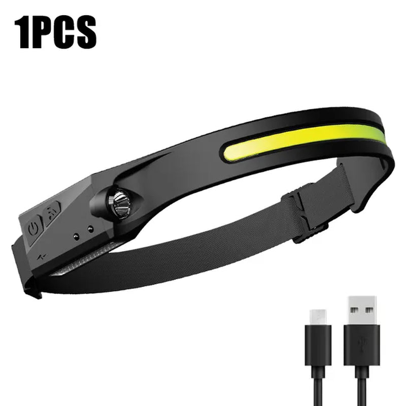 Rynx | 1~2pcs Work Light Sensor COB LED Headlamp Camping Spotlight Outdoor Flashlight USB Rechargeable Headlamp Flashlight 5 Modes