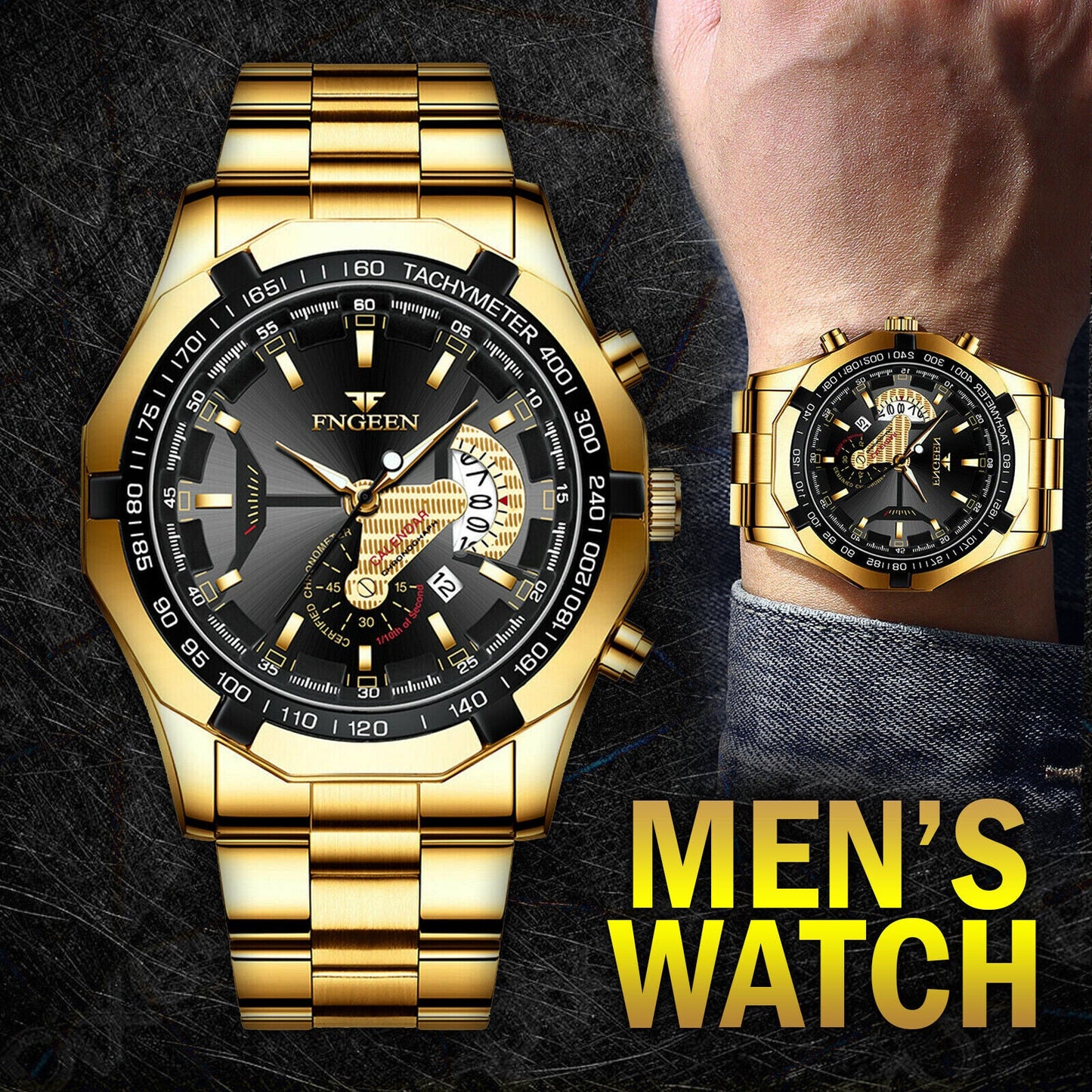 Rynx | Waterproof Gold Men's Watch Classic Stainless Steel Quartz Wristwatch For MEN