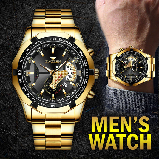 Rynx | Waterproof Gold Men's Watch Classic Stainless Steel Quartz Wristwatch For MEN