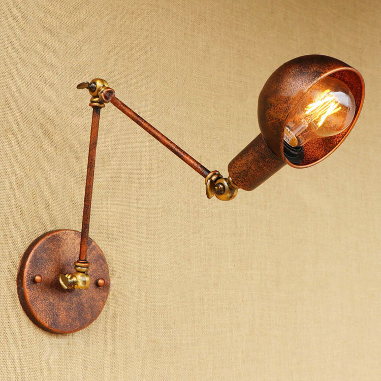Rynx | 1 Light Scale Wall Lamp Fixture Antique Style Rust Metal Wall Lamp with Rotatable Arm for Study Room