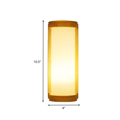 Rynx | Cylinder Cream Glass Wall Light Japanese Style 1 Light Wood Wall Lamp Fixture for Corner