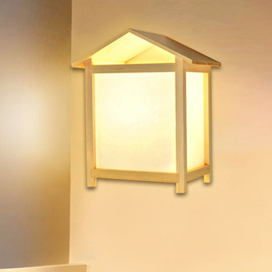 Rynx | Japanese style 1 light wall lamp with Parchmyn shade wooden house shape wall light