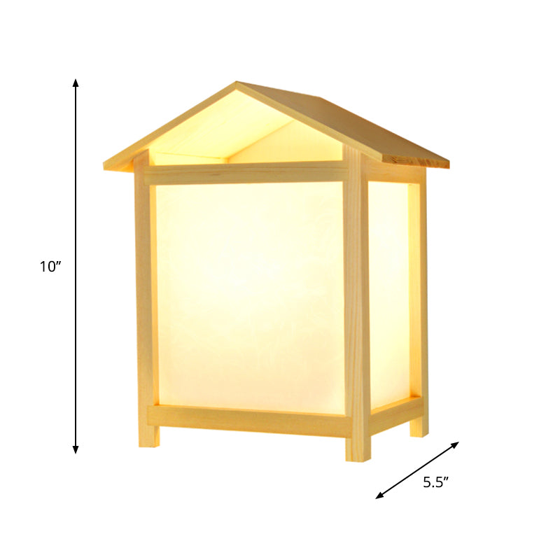 Rynx | Japanese style 1 light wall lamp with Parchmyn shade wooden house shape wall light